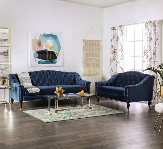 Furniture of America - Martinique Sofa + Loveseat in Blue - SM2230-2PC View 1