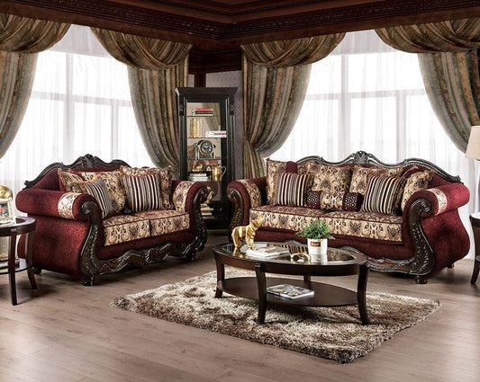 Furniture of America - Matteo Sofa + Loveseat in Burgundy/Brown - SM6433-2PC View 1