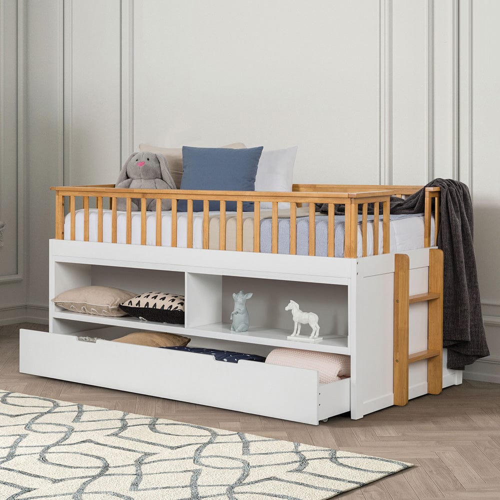 Furniture of America - Mcpherson Twin Captain Bed w/ Trundle in White/Oak - FM-BK104WH-T-BED View 1
