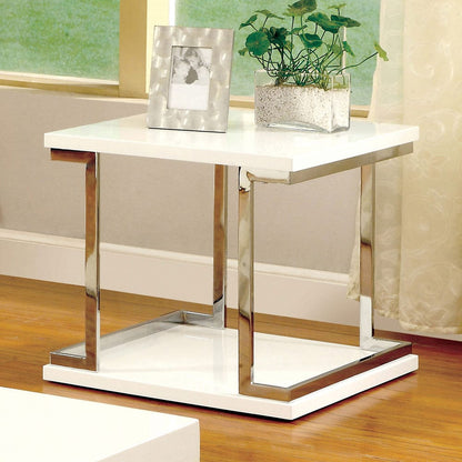 Furniture of America - Meda End Table in White/Chrome - CM4486E View 1