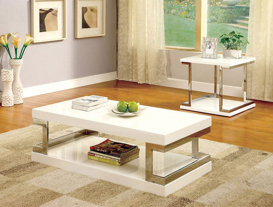 Furniture of America - Meda End Table in White/Chrome - CM4486E View 2