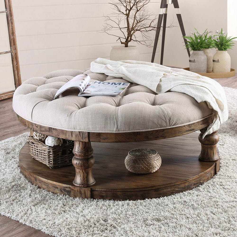 Furniture of America - Mika Coffee Table w/ Cushion Top in Antique Oak - CM4424A-F-C View 1