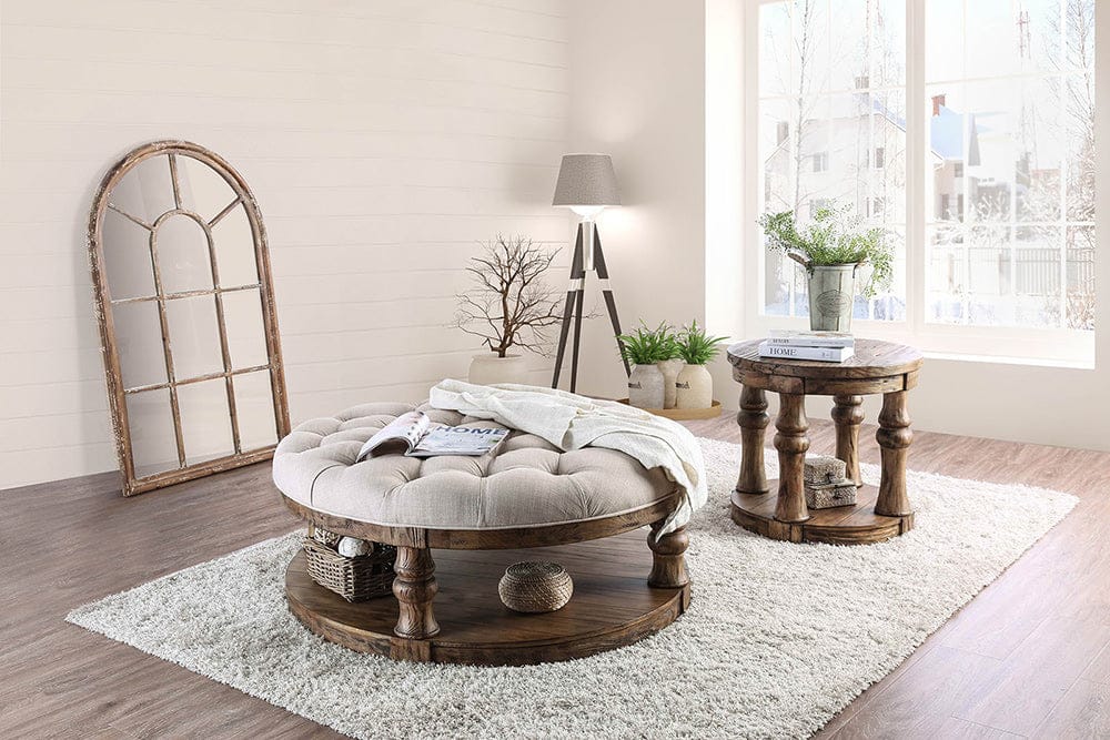 Furniture of America - Mika Coffee Table w/ Cushion Top in Antique Oak - CM4424A-F-C View 2