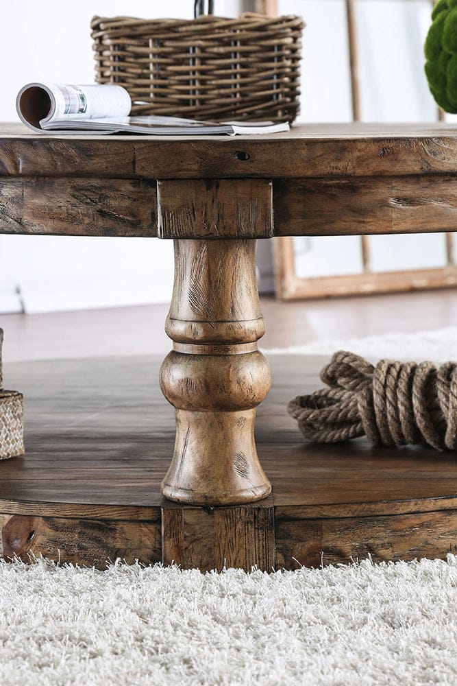 Furniture of America - Mika Coffee Table w/ Cushion Top in Antique Oak - CM4424A-F-C View 3