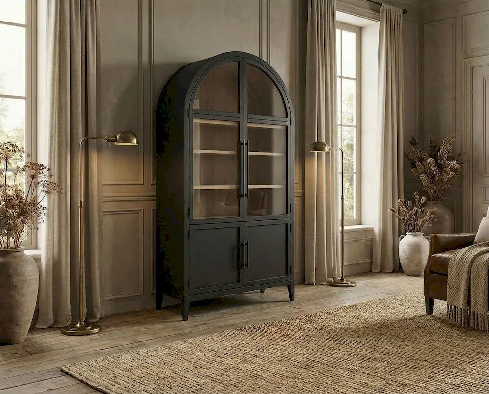 Furniture of America - Minster - Arched Cabinet - Black - FM-AC8029BK view 1