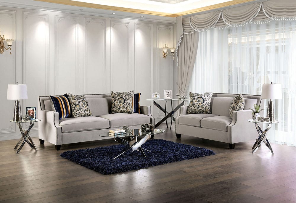 Furniture of America - Montecelio Sofa + Loveseat in Light Gray/Navy - SM2270-2PC View 1