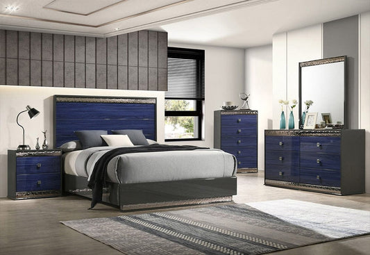 Furniture of America - Morcote 5 Pc. Queen Bedroom Set w/ Chest in Ash Gray/Indigo Blue - FM7250BL-Q-5PC-CHEST View 1