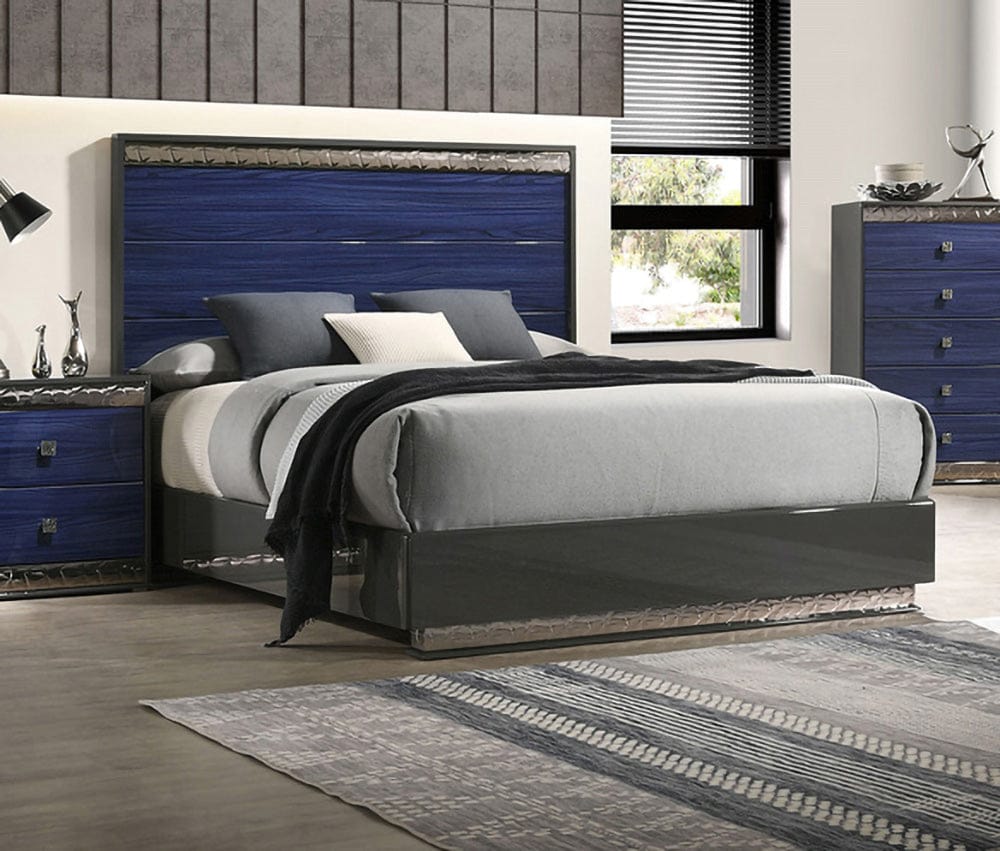 Furniture of America - Morcote E.King Bed in Ash Gray/Indigo Blue - FM7250BL-EK-BED View 1