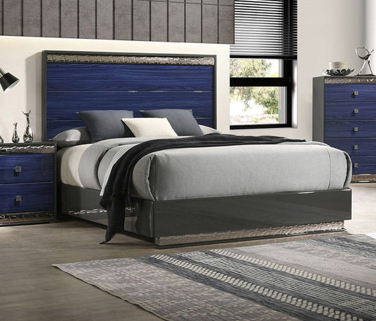 Furniture of America - Morcote E.King Bed in Ash Gray/Indigo Blue - FM7250BL-EK-BED View 1