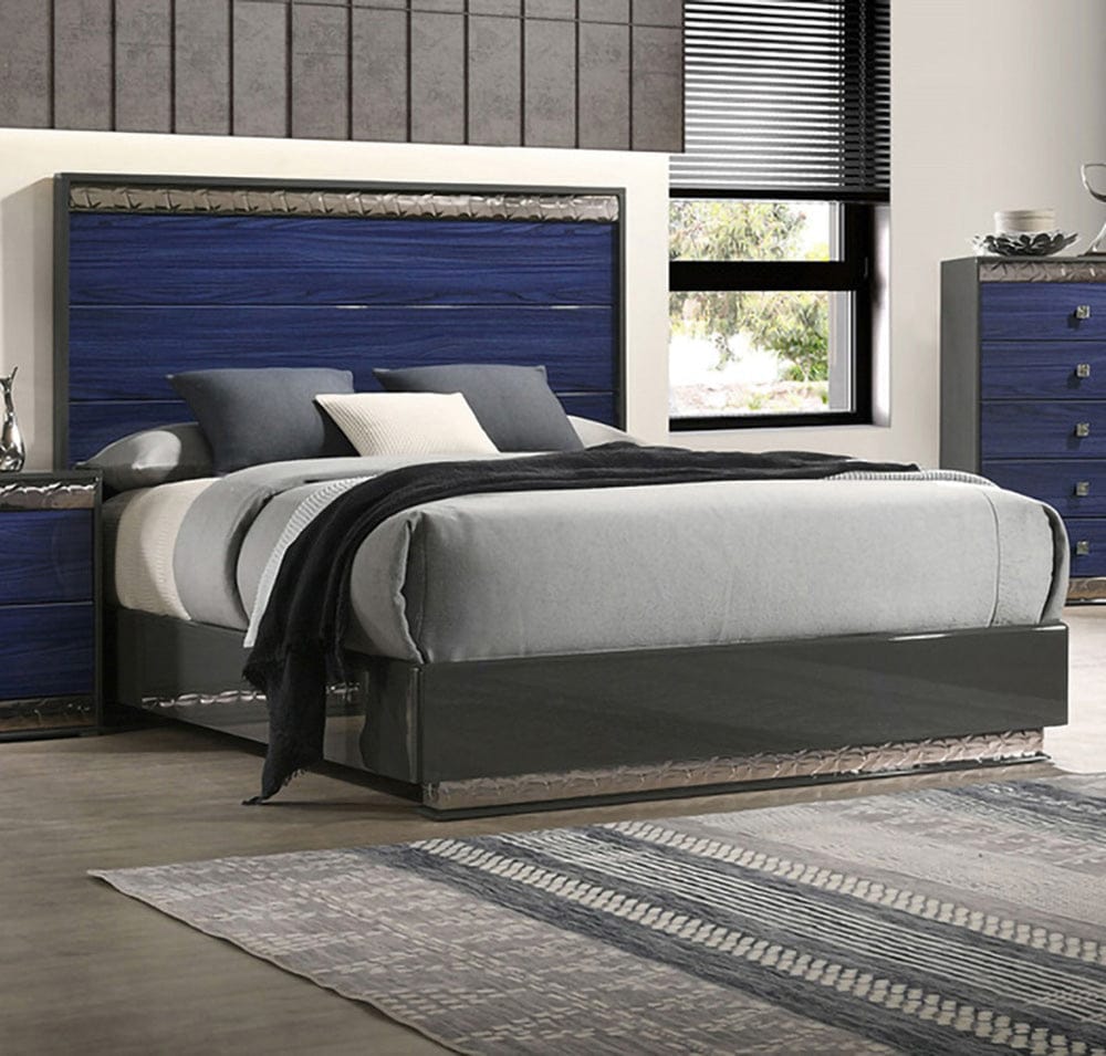 Furniture of America - Morcote Queen Bed in Ash Gray/Indigo Blue - FM7250BL-Q-BED View 1