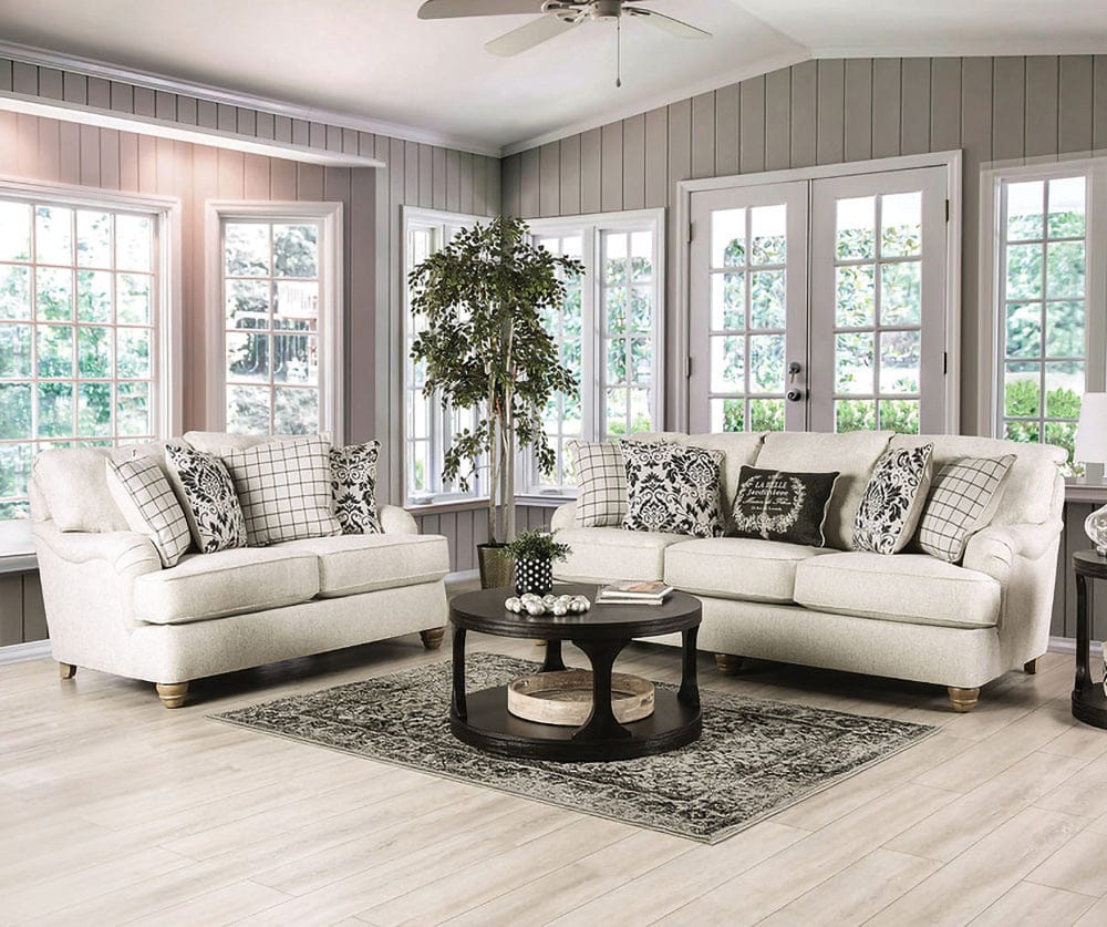 Furniture of America - Mossley Sofa + Loveseat in Ivory - SM6090-2PC View 1