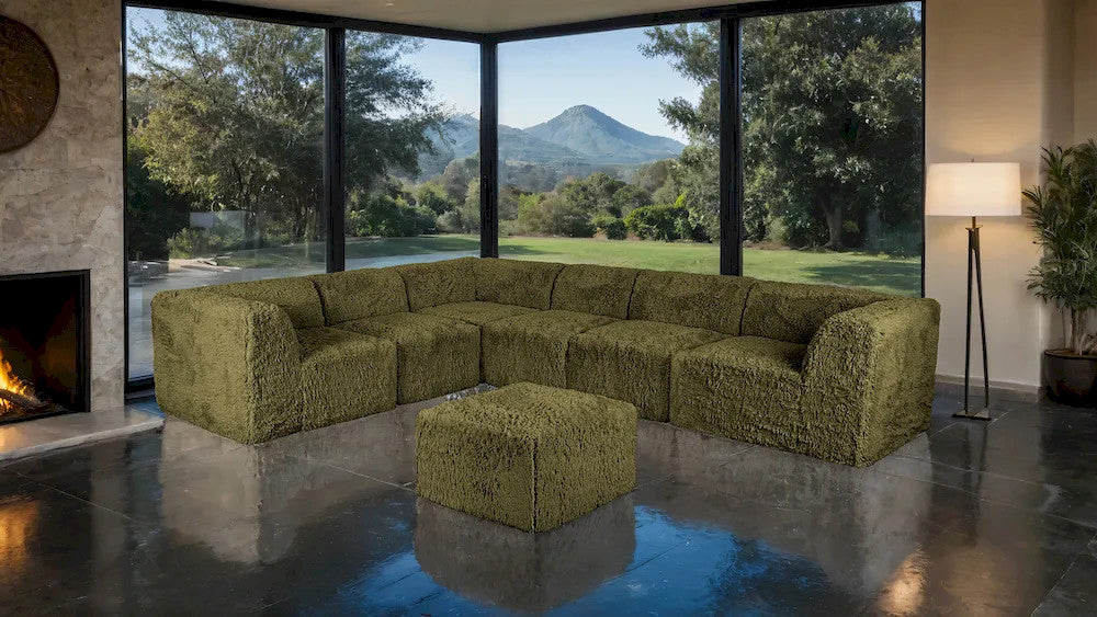 Furniture of America - Nappi - Large L-Sectional W/ Ottoman, Olive Green - FM62102GR-SECT-L+OT view 2