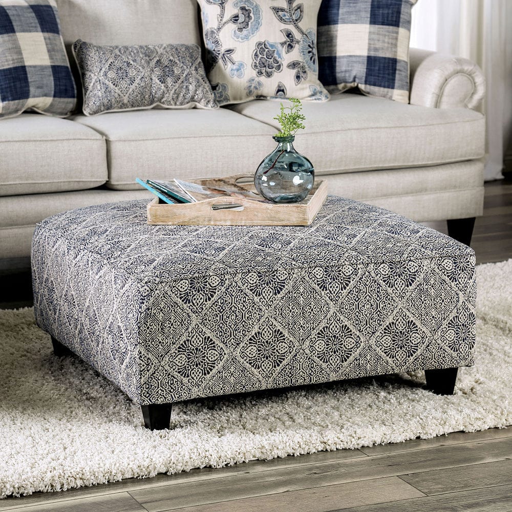 Furniture of America - Nash Ottoman in Ivory/Navy - SM8101-OT View 1