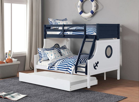 Furniture of America - Nautia Twin/Full Bunk Bed w/ Trundle in Blue/White - FM-BK629BL-BED+TR View 1