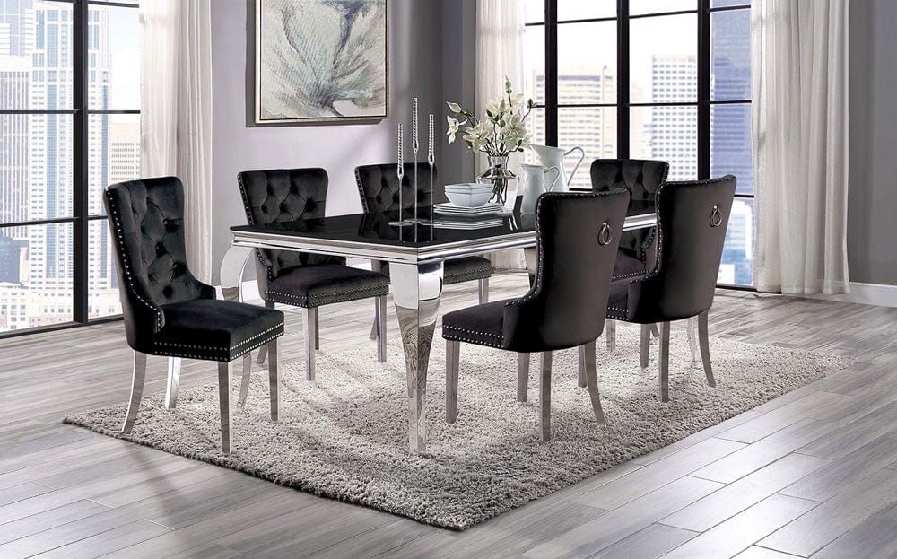 Furniture of America - Neuveville 7 Pc. Dining Table Set, Black Chairs in Black/Chrome - CM3903BK-T-7PC-261BK View 1