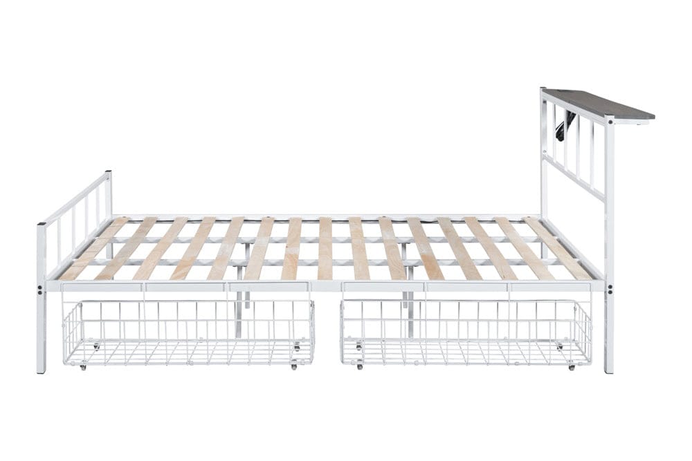 Furniture of America - Nicoli Queen Metal Bed w/ Storage in White - FM7901WH-Q View 5