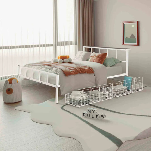 Furniture of America - Nicoli - Queen Metal Bed w/ Storage,+Mattress White - FM7901WH-Q+M view 1