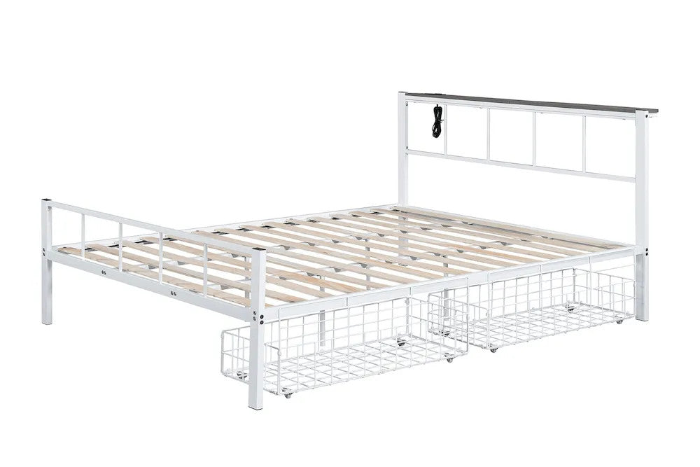 Furniture of America - Nicoli - Queen Metal Bed w/ Storage,+Mattress White - FM7901WH-Q+M view 4