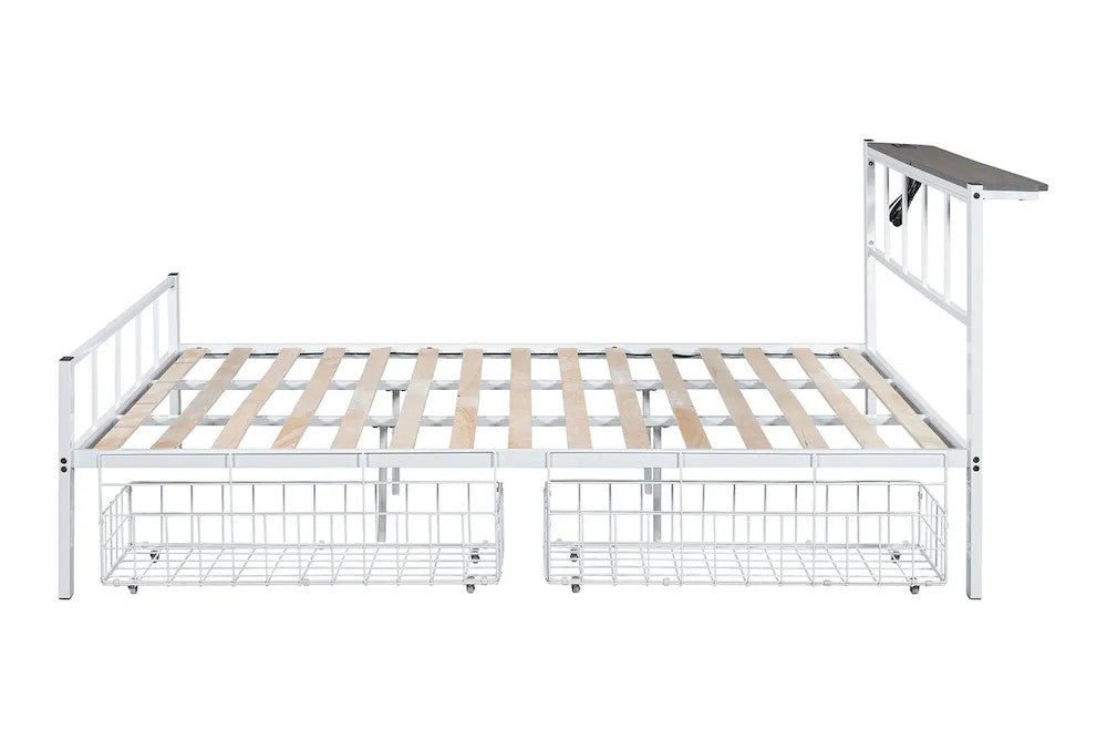 Furniture of America - Nicoli - Queen Metal Bed w/ Storage,+Mattress White - FM7901WH-Q+M view 5