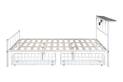 Furniture of America - Nicoli - Queen Metal Bed w/ Storage,+Mattress White - FM7901WH-Q+M view 5