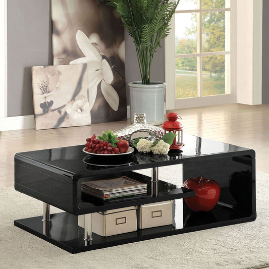 Furniture of America - Ninove Coffee Table in Black/Chrome - CM4057BK-C View 1