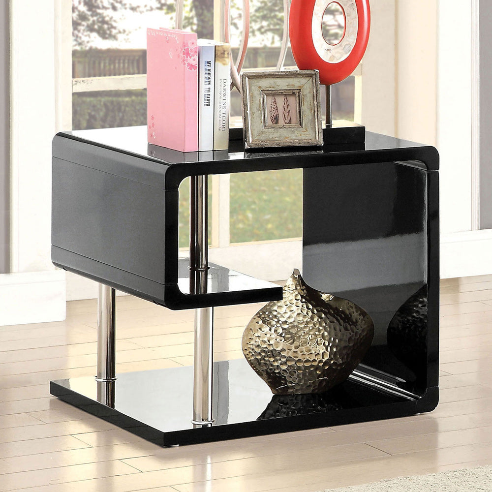 Furniture of America - Ninove End Table in Black/Chrome - CM4057BK-E View 1