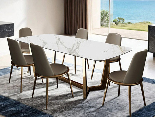 Furniture of America - Norelli 7 Pc. Dining Table Set in Gold/White - FM3701GD-T-7PC View 1