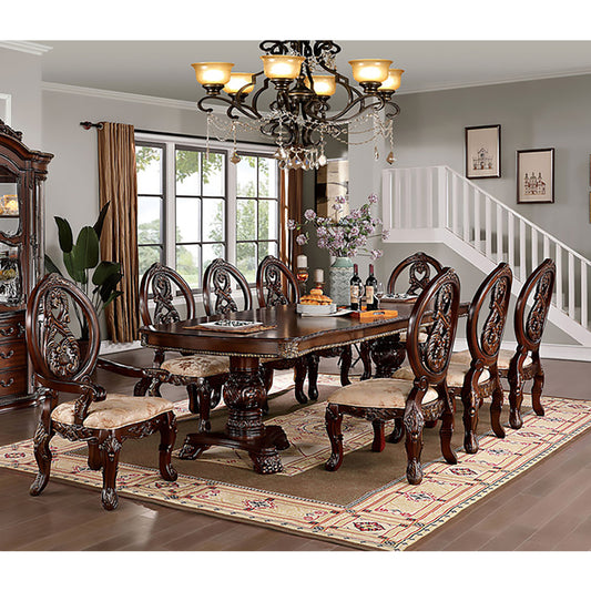 Furniture of America - Normandy 9 Pc. Dining Table Set (2AC+6SC) in Brown Cherry/Tan - CM3145T-9PC View 1