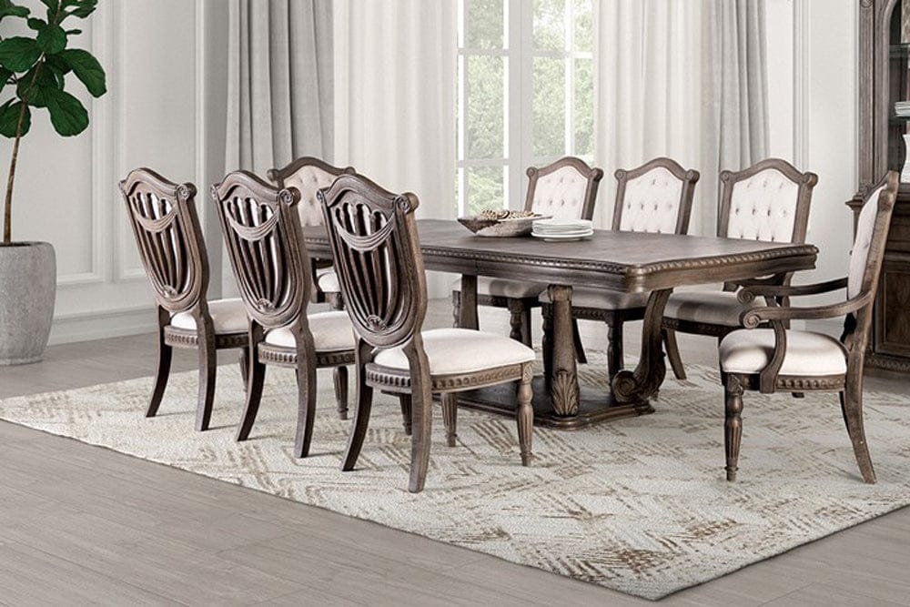 Furniture of America - Oakham 9 Pc. Dining Table Set (2AC+6SC) in Weathered Oak - FM3418AK-T-9PC View 1