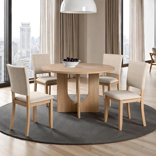 Furniture of America - Oberto - 4 Pc. Round Dining Table Set - Natural - SL3406NT-RT-5PC view 1