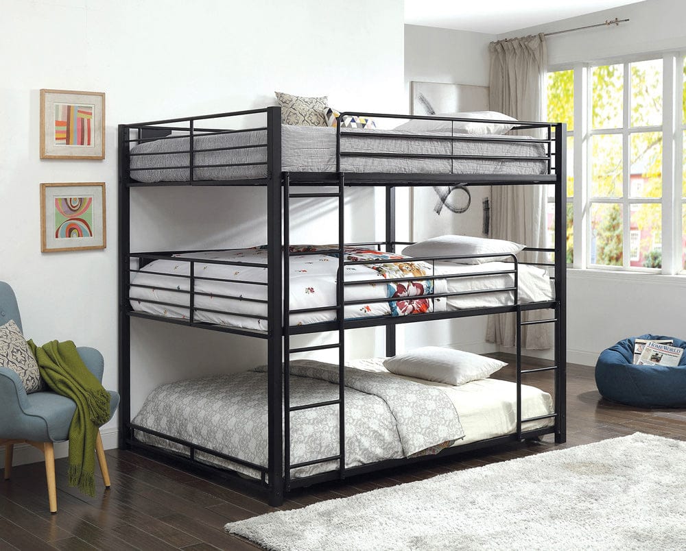 Furniture of America - Olga I Queen Triple Decker Bed in Sand Black - CM-BK917Q-BED View 1