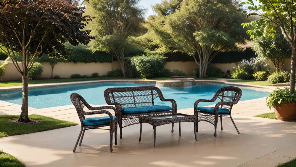 Furniture of America - Oliveri 4 Pc. Wicker Conversation Set in Brown/Dark Teal - LA-L008DT-4PC View 1