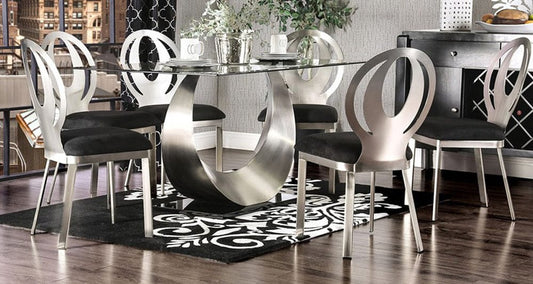 Furniture of America - Orla 7 Pc. Dining Table Set in Silver/Black - CM3726T-7PC View 1