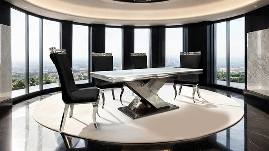 Furniture of America - Palazzo 7 Pc. Dining Table Set in Chrome/Black - FM33002SV-T-7PC-10BK View 1