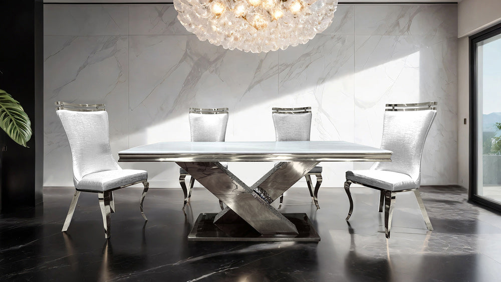 Furniture of America - Palazzo 7 Pc. Dining Table Set in Glam - FM33002SV-T-7PC-10WH View 1