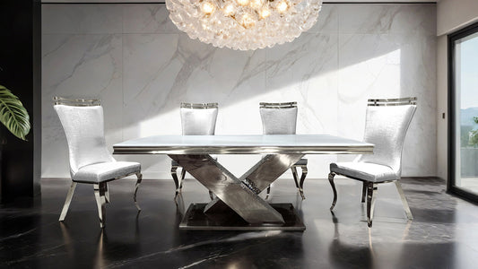 Furniture of America - Palazzo 7 Pc. Dining Table Set in Glam - FM33002SV-T-7PC-10WH View 1