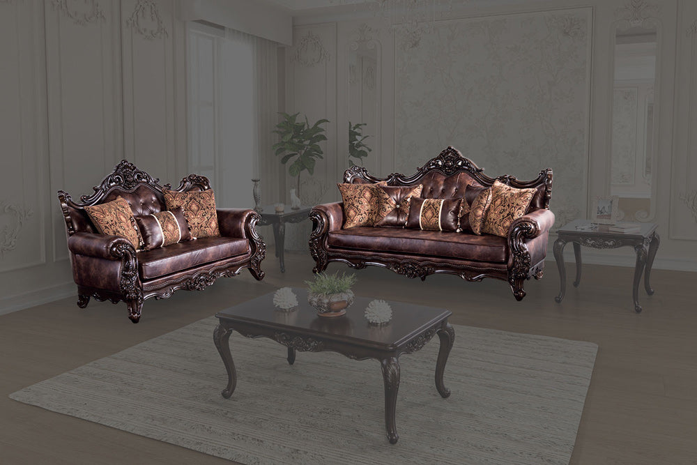 Furniture of America - Palencia Sofa + Loveseat in Dark Cherry/Brown - FM65005BR-2PC View 1