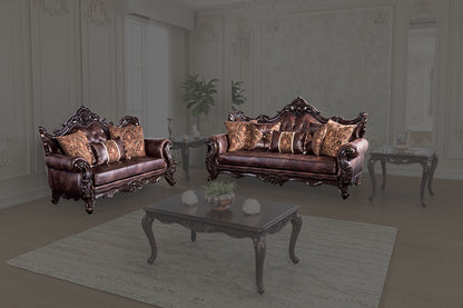 Furniture of America - Palencia Sofa + Loveseat in Dark Cherry/Brown - FM65005BR-2PC View 1
