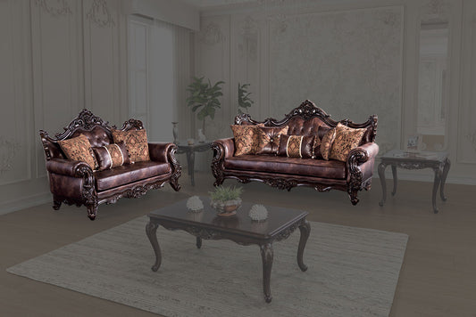 Furniture of America - Palencia Sofa + Loveseat in Dark Cherry/Brown - FM65005BR-2PC View 1