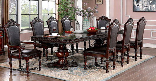 Furniture of America - Picardy 9 Pc. Dining Table Set (2AC+6SC) in Brown Cherry/Black - CM3147T-9PC View 1