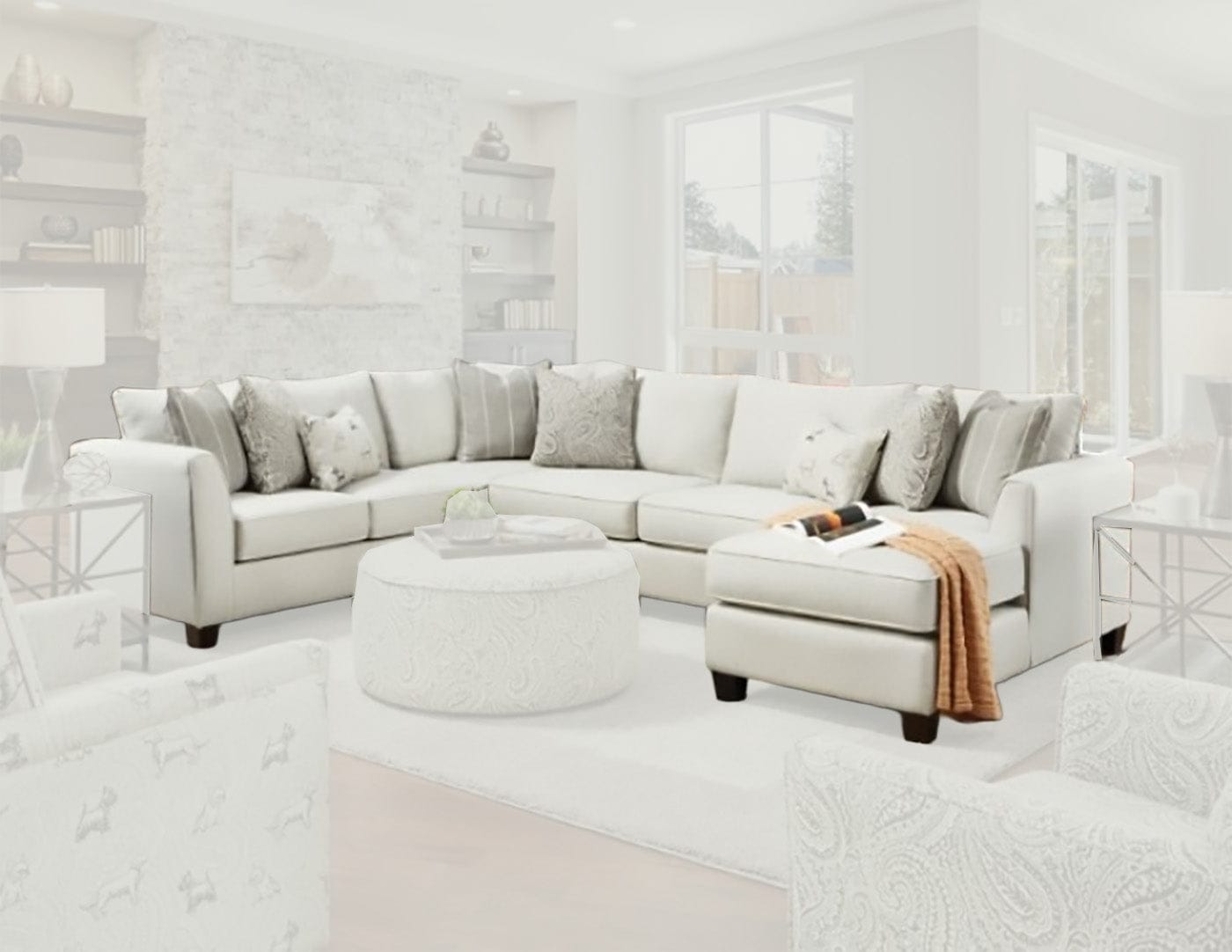 Furniture of America - Pocklington Sectional in Ivory - SM8188-SECT