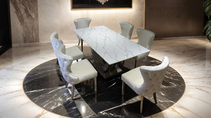Furniture of America - Portanova 7 Pc. Dining Table Set in Chrome/White - FM33003SV-T-7PC-14WH View 1