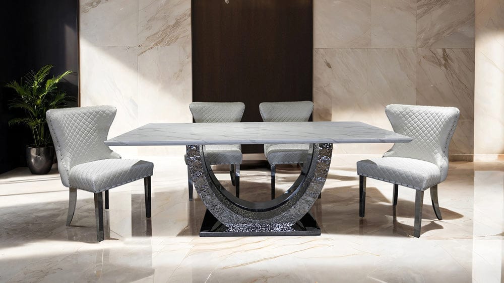 Furniture of America - Portanova 7 Pc. Dining Table Set in Chrome/White - FM33003SV-T-7PC-14WH View 2