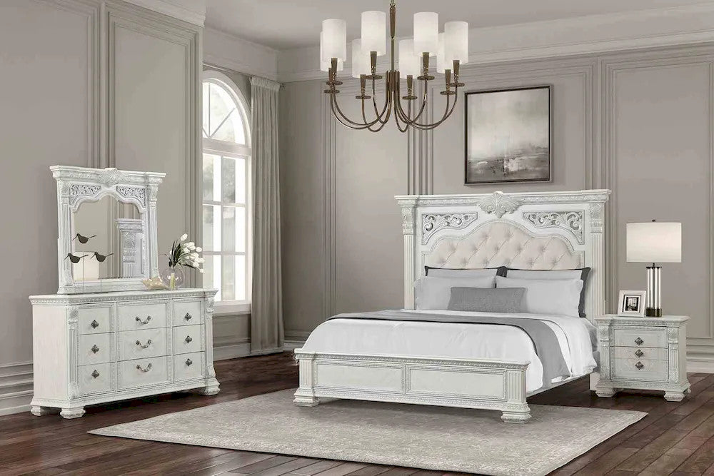 Furniture of America - Promenade - 3 Pc. Queen Bedroom Set - Wire Brushed White - FM70001WH-Q-4PC view 1