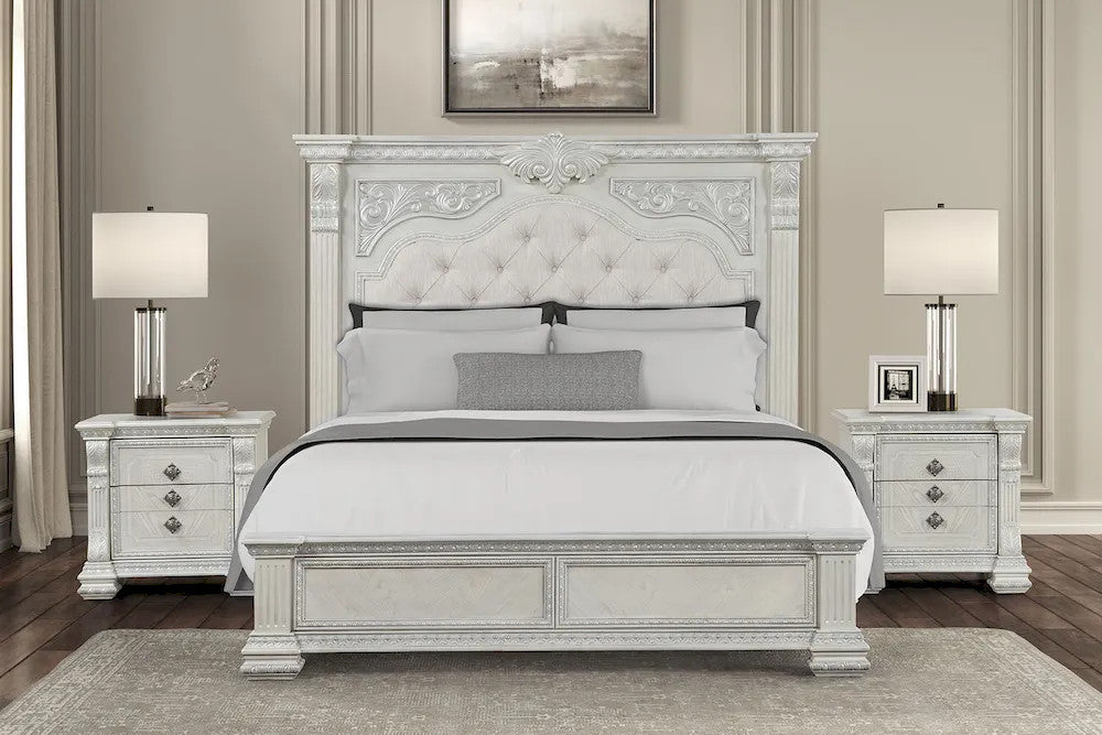 Furniture of America - Promenade - 4 Pc. Queen Bedroom Set w/ 2NS - Wire Brushed White - FM70001WH-Q-5PC-2NS view 2