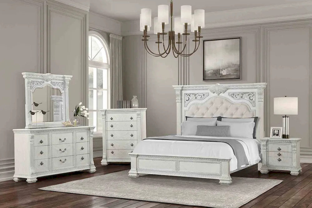 Furniture of America - Promenade - 4 Pc. Queen Bedroom Set w/ Chest - Wire Brushed White - FM70001WH-Q-5PC-C view 1