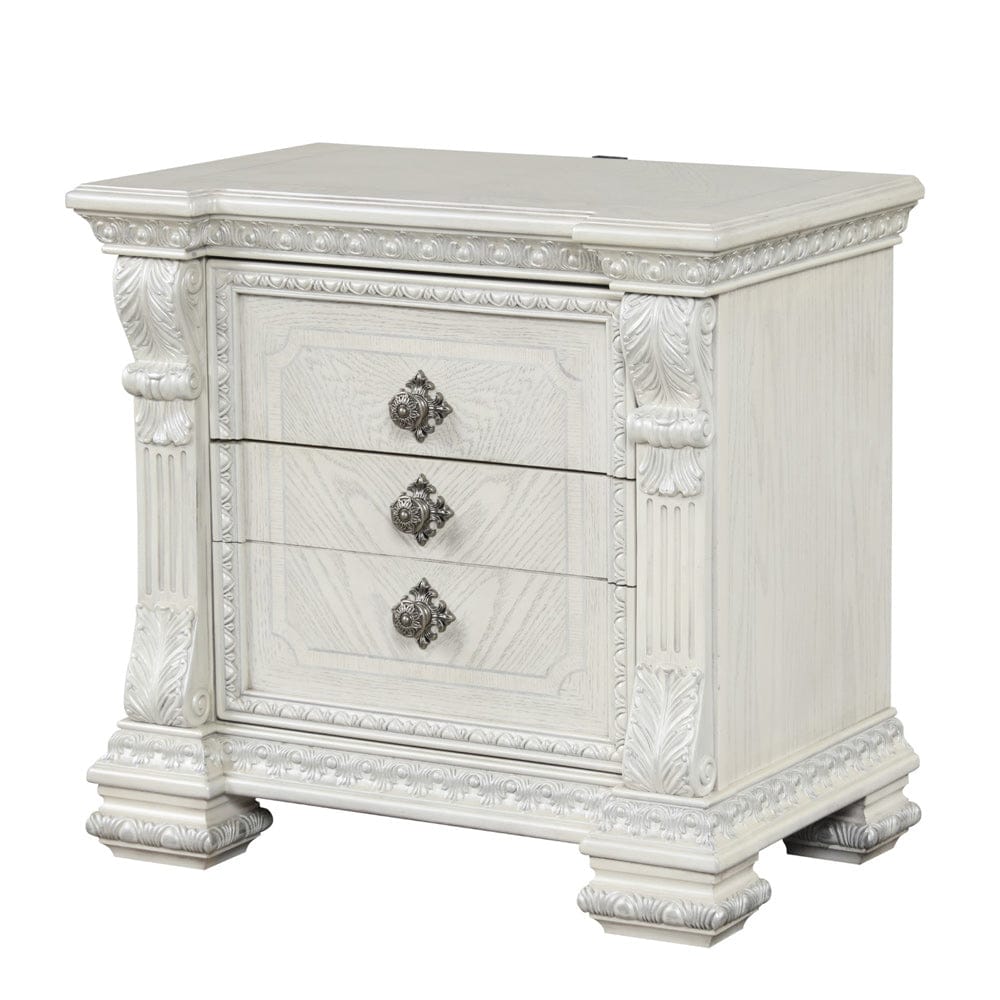 Furniture of America - Promenade Nightstand w/ Hidden Drawer USB A-C in Wire Brushed White - FM70001WH-N View 4