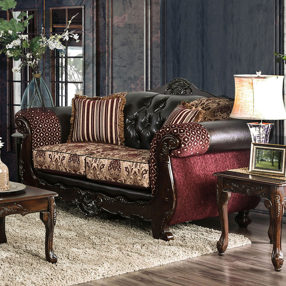 Furniture of America - Quirino Loveseat in Burgundy/Dark Brown - SM6415-LV View 1