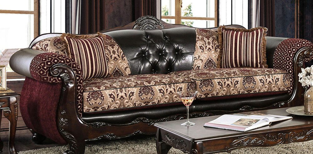 Furniture of America - Quirino Sofa in Burgundy/Dark Brown - SM6415-SF View 1