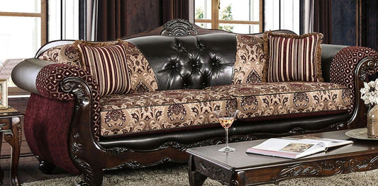 Furniture of America - Quirino Sofa in Burgundy/Dark Brown - SM6415-SF View 1